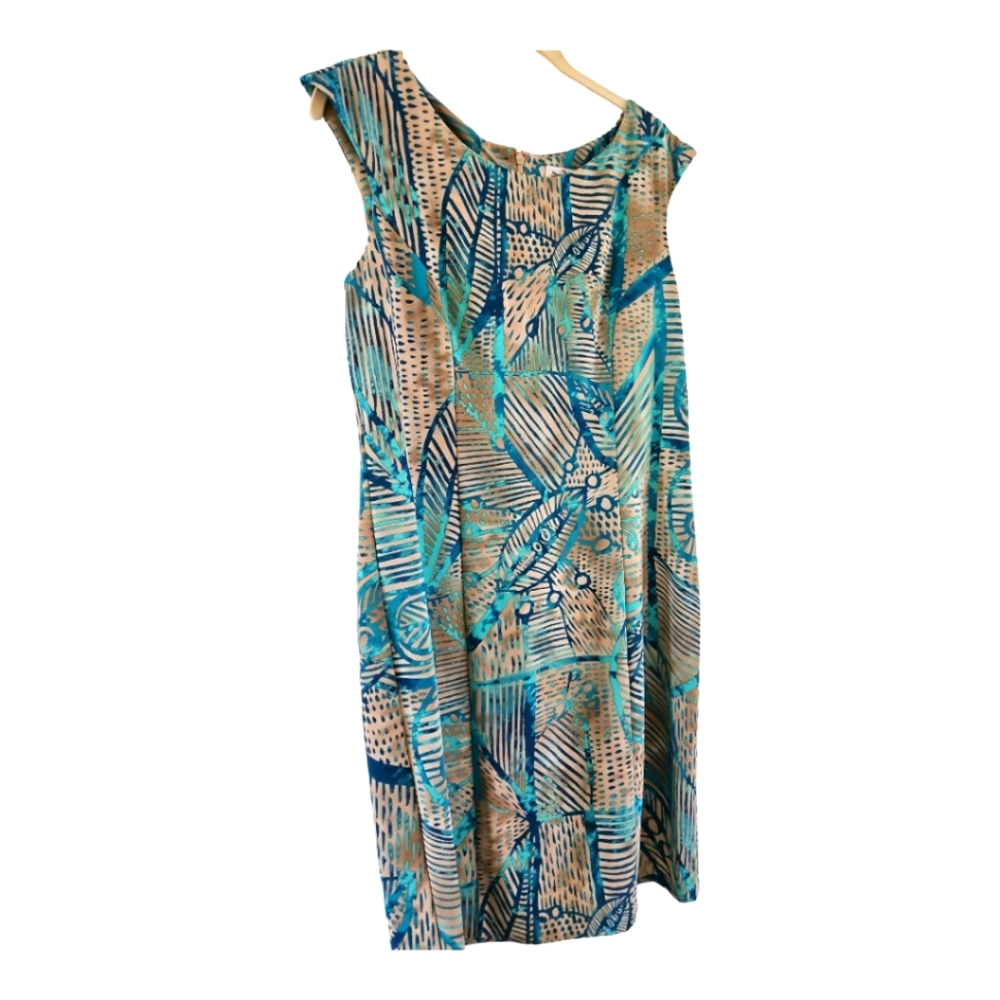 Skeeveless Shift Dress & Jacket Dize 10 Teal Greige Print Phase Seven